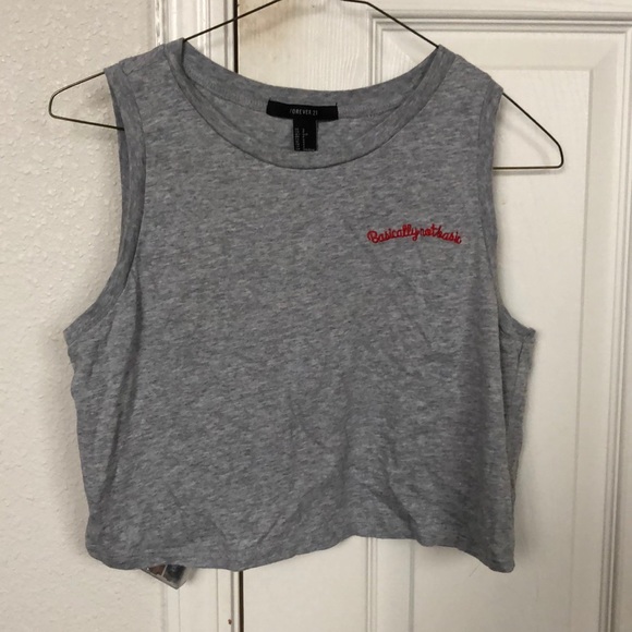 Gray Crop Top with saying “Basically not basic”. - Picture 2 of 4